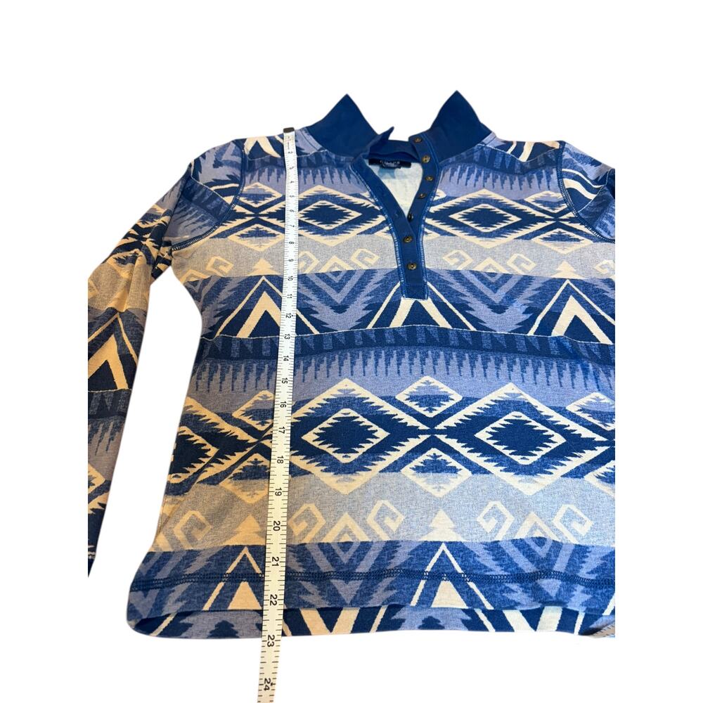 CHAPS Women's Henley Shirt LARGE Blue Aztec Southwestern Long Sleeve Cotton Mock - Picture 5 of 7